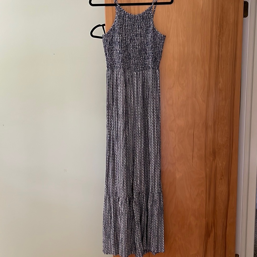 Navy and white jump suit